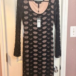 BCBGMaxAzria Black and Nude Long Sleeve Dress